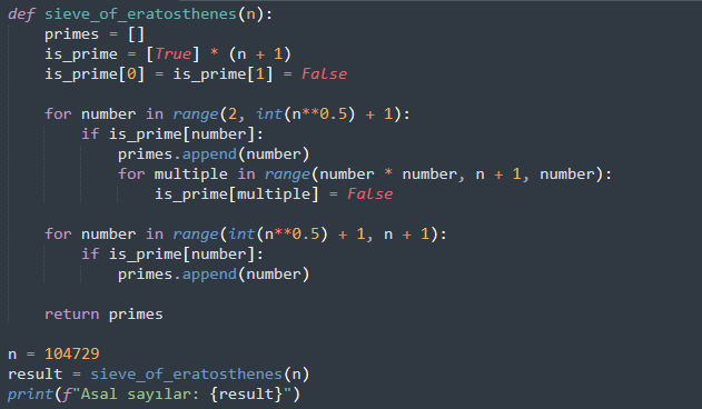 Eratosthenes’in Eleği testi kod örneği