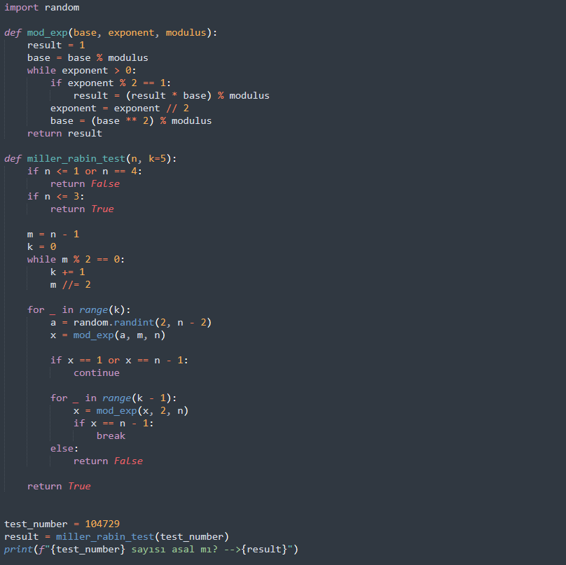 Miller-Rabin testi kod örneği
